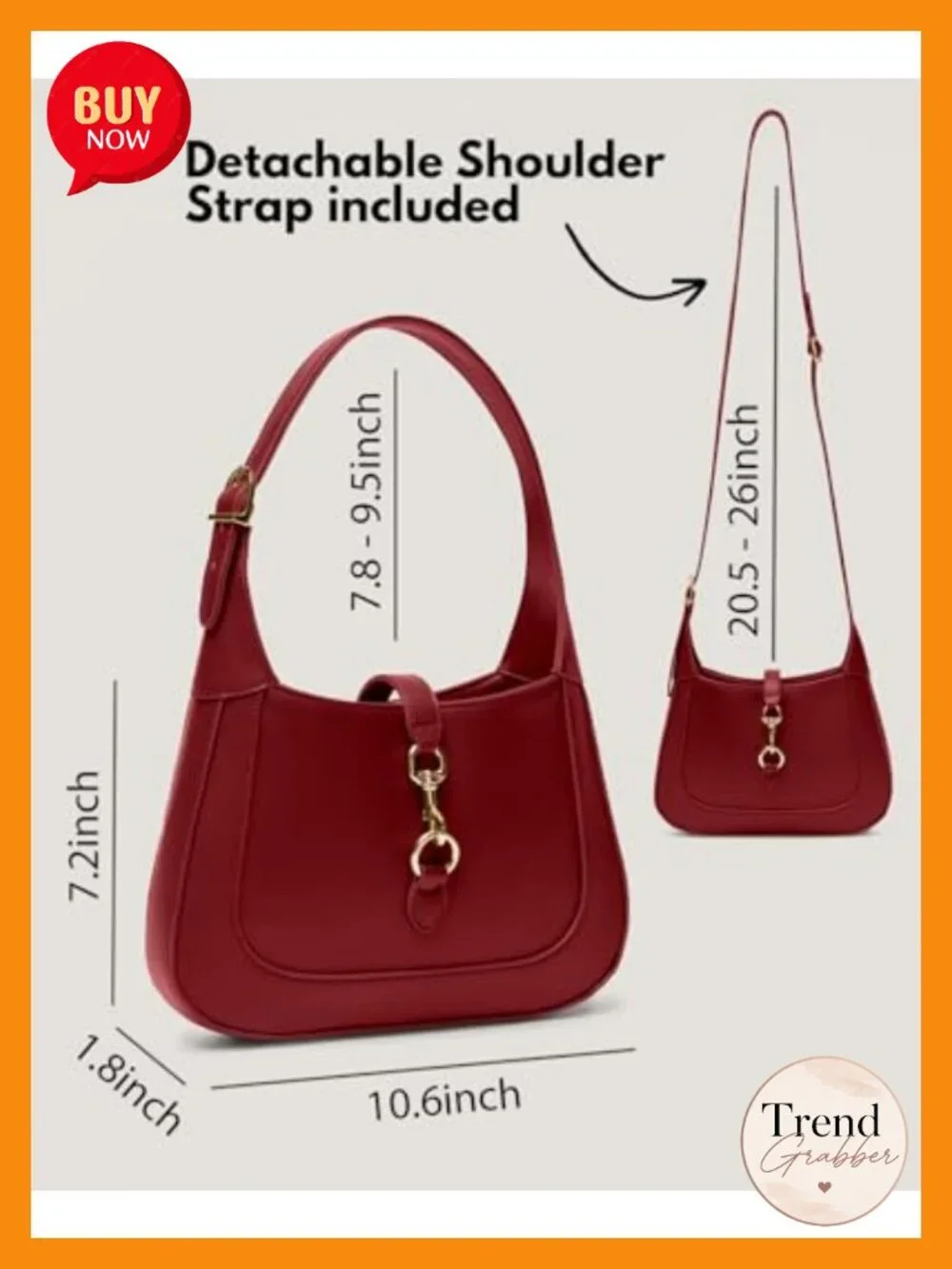 Vegan Leather Small Hobo Shoulder Bag with Detachable Strap Adjustable Crossbody